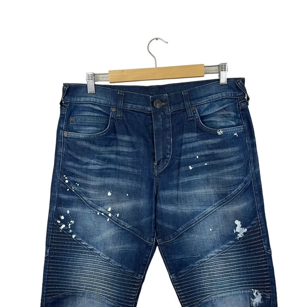True Religion 32 Geno Relaxed Slim Jeans Blue Painted Distressed Mens